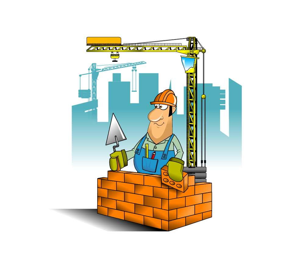 cartoon man building